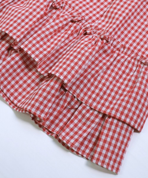 shopnikoniko（ショップニコニコ）の「チュニック チェック ギンガムチェック 半袖 フリル ノースリーブ チュニック丈トップス（チュニック・レディース・レッド/ブラック・フリー）」の20枚目の写真