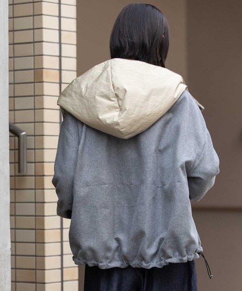 Munich（ミューニック）の「【軽量】【保温性】【吸水・速乾性】梳毛調合繊×ツイル×octaフーデットブルゾン（ブルゾン・レディース・ネイビー/チャコールグレー/グレー・S）」の13枚目の写真