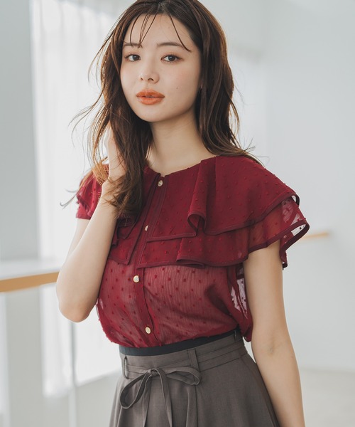 MISCH MASCH(ミッシュマッシュ)の「ドビードットトリミングブラウス(シャツ/ブラウス・レディース・ブラック/レッド/ホワイト・フリ-)」の4枚目の写真
