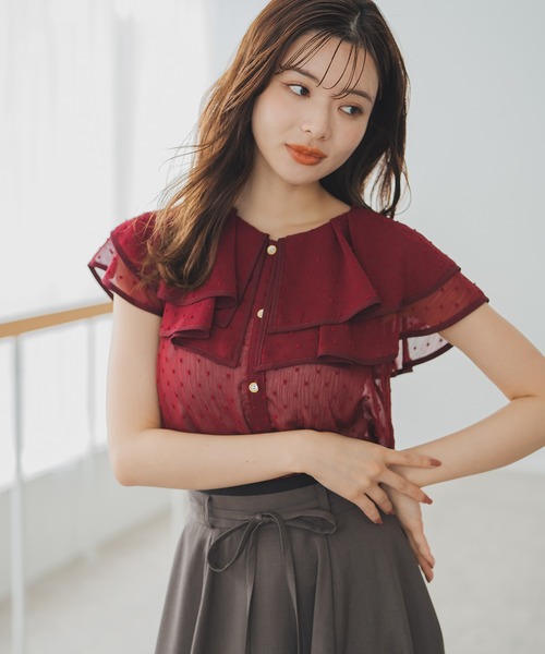 MISCH MASCH(ミッシュマッシュ)の「ドビードットトリミングブラウス(シャツ/ブラウス・レディース・ブラック/レッド/ホワイト・フリ-)」の5枚目の写真