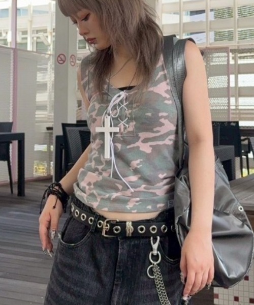 タンクトップ ノースリーブ 「SETUP‐EXE」CAMO RAW EDGE SLEEVELESS / 「セットアップエグゼ」カモローエッジタンクトッ SETUP‐EXE】CAMO RAW EDGE SLEEVELESS / 【セットアップエグゼ