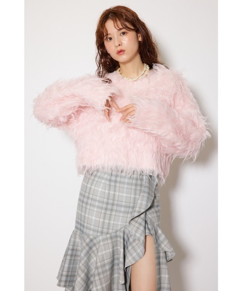 2WAYロングシャギーショートニットカーディガン 秋服（カーディガン