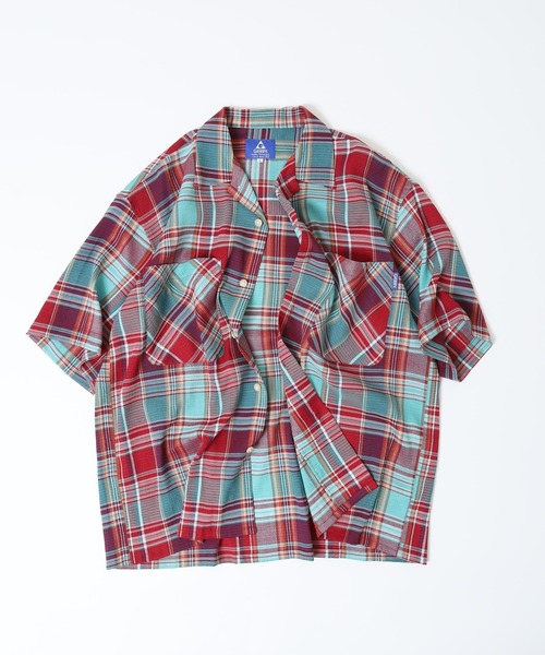GERRY（ジェリー）の「GERRY ビッグシルエット ストレッチ チェック 半袖 シャツ（シャツ/ブラウス・メンズ・レッド/サックスブルー・L/LL/M）」の2枚目の写真
