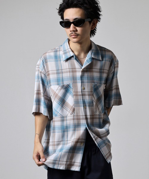 GERRY（ジェリー）の「GERRY ビッグシルエット ストレッチ チェック 半袖 シャツ（シャツ/ブラウス・メンズ・レッド/サックスブルー・L/LL/M）」の3枚目の写真