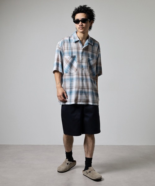 GERRY（ジェリー）の「GERRY ビッグシルエット ストレッチ チェック 半袖 シャツ（シャツ/ブラウス・メンズ・レッド/サックスブルー・L/LL/M）」の5枚目の写真