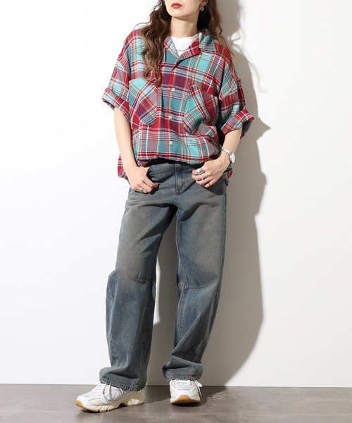 GERRY（ジェリー）の「GERRY ビッグシルエット ストレッチ チェック 半袖 シャツ（シャツ/ブラウス・メンズ・レッド/サックスブルー・L/LL/M）」の10枚目の写真