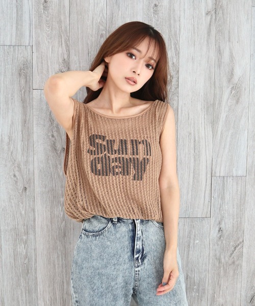 CECIL McBEE（セシルマクビー）の「裏地付きメッシュロゴバルーンタンク（タンクトップ・レディース・モカ/アイボリー/ブラック・MEDIUM）」の3枚目の写真