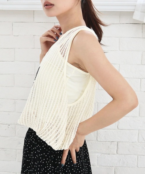 CECIL McBEE（セシルマクビー）の「裏地付きメッシュロゴバルーンタンク（タンクトップ・レディース・モカ/アイボリー/ブラック・MEDIUM）」の5枚目の写真