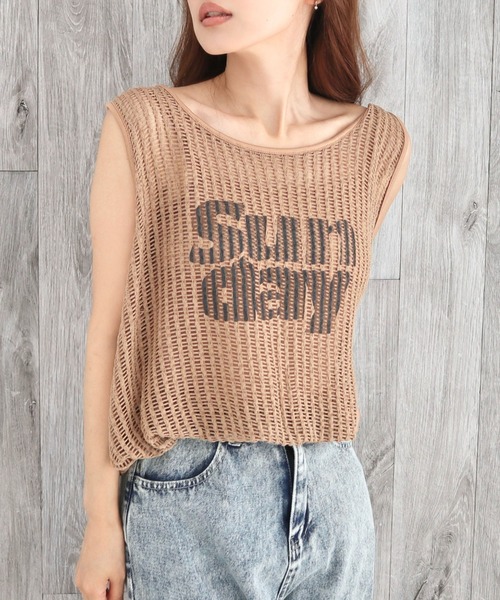 CECIL McBEE（セシルマクビー）の「裏地付きメッシュロゴバルーンタンク（タンクトップ・レディース・モカ/アイボリー/ブラック・MEDIUM）」の13枚目の写真