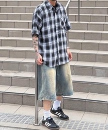 NOWLE（ノウル）の「【NOWLE】ヴィンテージライク レギュラーカラー 半袖 グラデーション チェックシャツ（シャツ/ブラウス）」
