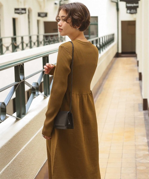 ヘンリーネックデザインニットワンピース（ワンピース）｜titivate