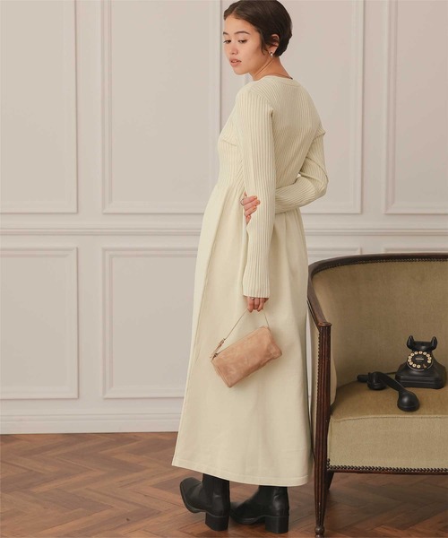 セール】ヘンリーネックデザインニットワンピース（ワンピース