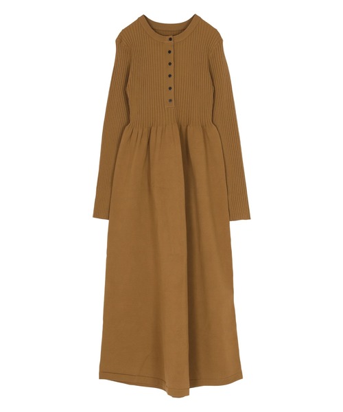 セール】ヘンリーネックデザインニットワンピース（ワンピース