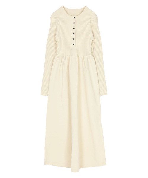 セール】ヘンリーネックデザインニットワンピース（ワンピース