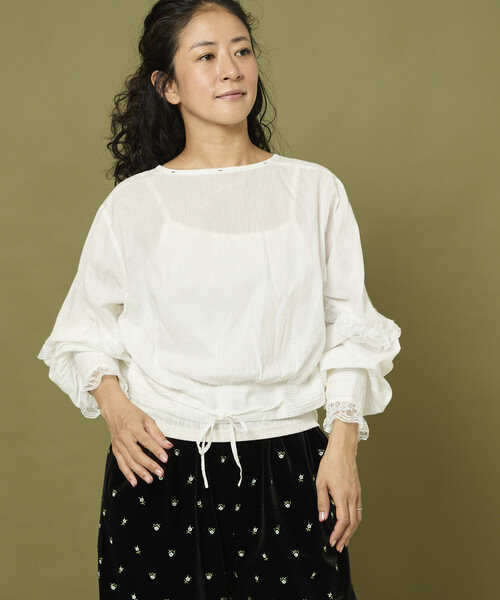 【タグ付】Freada フリーダ レースピンタックフリルブラウス Freada（フリーダ）の「Freada/フリーダ レースピンタックフリル