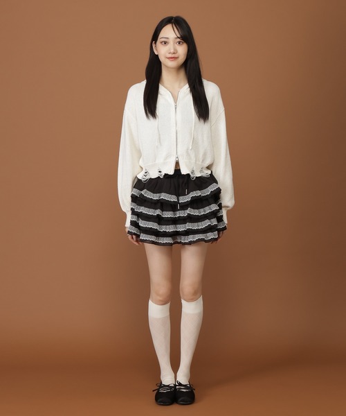 3.3 Field Trip （3.3フィールドトリップ）の「3.3 Field Trip／レースDフリルショートパンツ（その他パンツ・レディース・アイボリー/ブラック・FREE）」の7枚目の写真