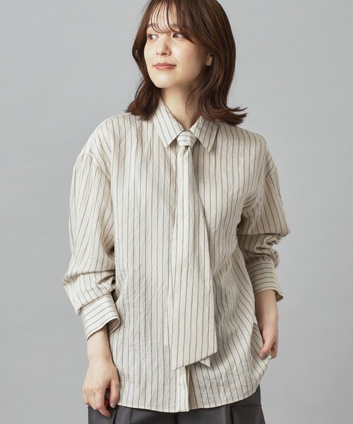 DRESSTERIOR（ドレステリア）の「【洗える/オンオフ/otonaMUSE 11月号掲載】3WAYタイ付きアーカーストライプシャツ（シャツ/ブラウス・レディース・ブラウン系その他3/ベージュ系その他5・38/34/36）」の10枚目の写真