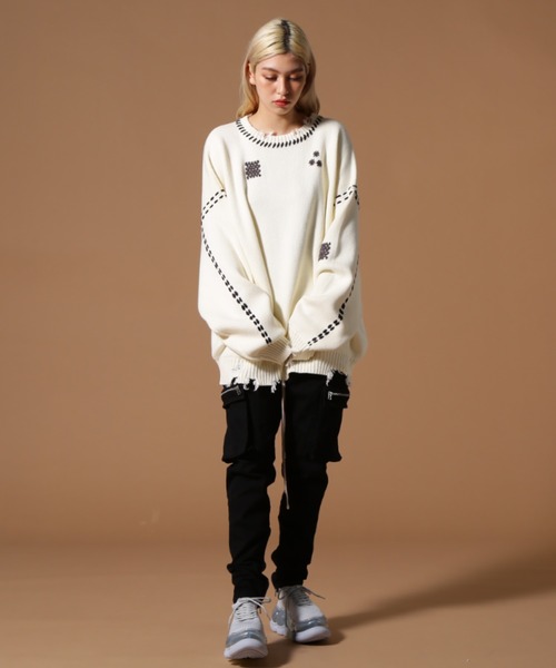 DANKE SCHON（ダンケシェーン）の「DankeSchon/ダンケシェーン/HAND STITCH KINT CREWNECK（ニット/セーター・レディース・ブラック/ホワイト・L/M/S）」の5枚目の写真
