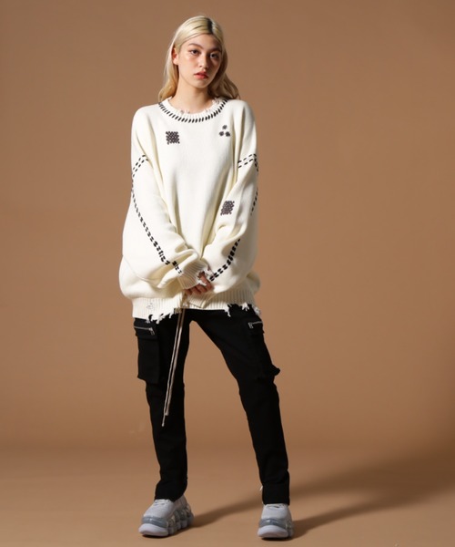 DANKE SCHON（ダンケシェーン）の「DankeSchon/ダンケシェーン/HAND STITCH KINT CREWNECK（ニット/セーター・レディース・ブラック/ホワイト・L/M/S）」の7枚目の写真