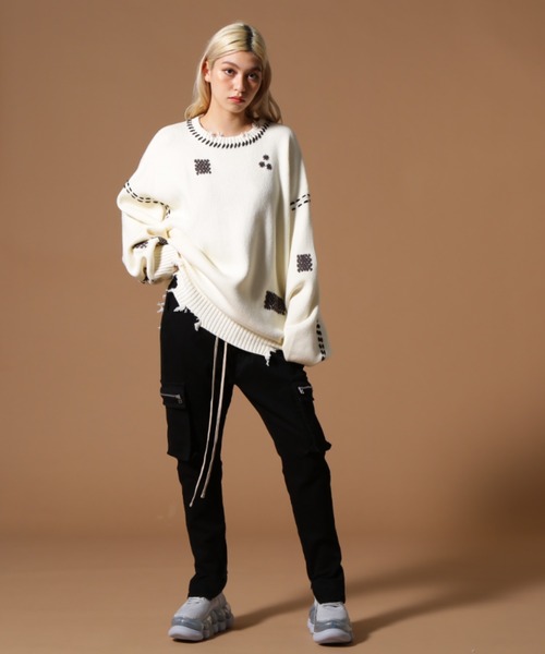 DANKE SCHON（ダンケシェーン）の「DankeSchon/ダンケシェーン/HAND STITCH KINT CREWNECK（ニット/セーター・レディース・ブラック/ホワイト・L/M/S）」の8枚目の写真