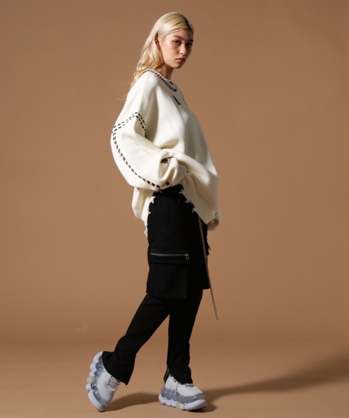 DANKE SCHON（ダンケシェーン）の「DankeSchon/ダンケシェーン/HAND STITCH KINT CREWNECK（ニット/セーター・レディース・ブラック/ホワイト・L/M/S）」の9枚目の写真