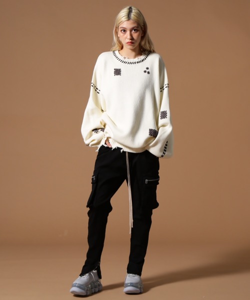 DANKE SCHON（ダンケシェーン）の「DankeSchon/ダンケシェーン/HAND STITCH KINT CREWNECK（ニット/セーター・レディース・ブラック/ホワイト・L/M/S）」の11枚目の写真