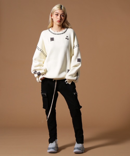 DANKE SCHON（ダンケシェーン）の「DankeSchon/ダンケシェーン/HAND STITCH KINT CREWNECK（ニット/セーター・レディース・ブラック/ホワイト・L/M/S）」の12枚目の写真