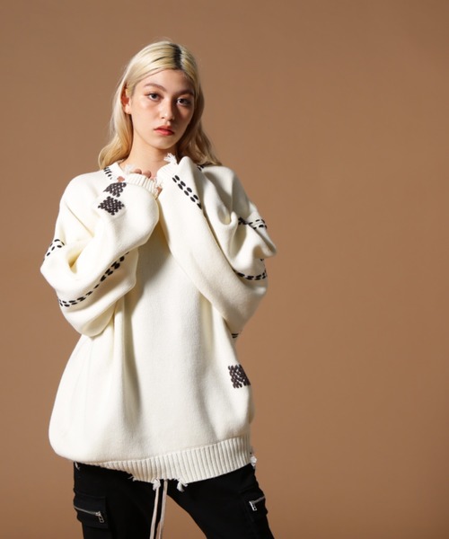 DANKE SCHON（ダンケシェーン）の「DankeSchon/ダンケシェーン/HAND STITCH KINT CREWNECK（ニット/セーター・レディース・ブラック/ホワイト・L/M/S）」の15枚目の写真