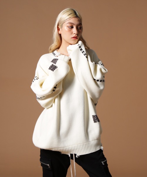 DANKE SCHON（ダンケシェーン）の「DankeSchon/ダンケシェーン/HAND STITCH KINT CREWNECK（ニット/セーター・レディース・ブラック/ホワイト・L/M/S）」の16枚目の写真