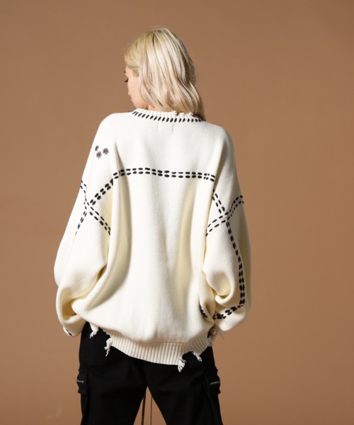 DANKE SCHON（ダンケシェーン）の「DankeSchon/ダンケシェーン/HAND STITCH KINT CREWNECK（ニット/セーター・レディース・ブラック/ホワイト・L/M/S）」の18枚目の写真