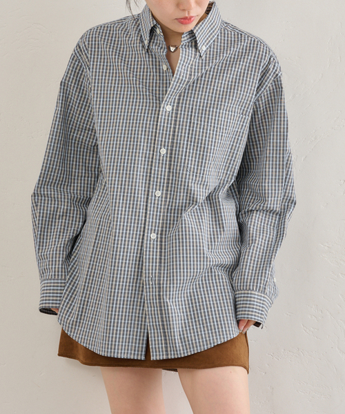 U by SPICK&SPAN（ユーバイスピックアンドスパン）の「PLAID CHECK ボタンダウンシャツ（シャツ/ブラウス・レディース・ブラウン/サックスブルー・FREE）」の19枚目の写真