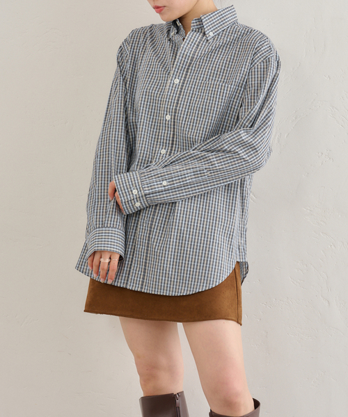 U by SPICK&SPAN（ユーバイスピックアンドスパン）の「PLAID CHECK ボタンダウンシャツ（シャツ/ブラウス・レディース・ブラウン/サックスブルー・FREE）」の20枚目の写真