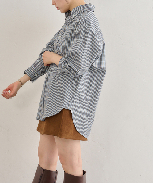 U by SPICK&SPAN（ユーバイスピックアンドスパン）の「PLAID CHECK ボタンダウンシャツ（シャツ/ブラウス・レディース・ブラウン/サックスブルー・FREE）」の22枚目の写真