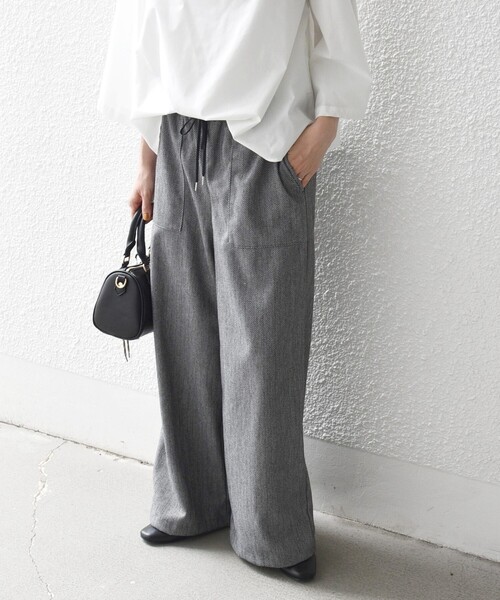 パンツ emiyo SHIPS any:〈手洗い可能〉ウォーム イージー ワイド ストレート パンツ