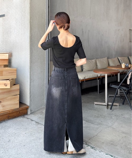 LE MORE(リモア)の「バックオープンハーフスリーブトップス(Tシャツ/カットソー・レディース・アイボリー/ネイビー/ブラック・FREE)」の7枚目の写真