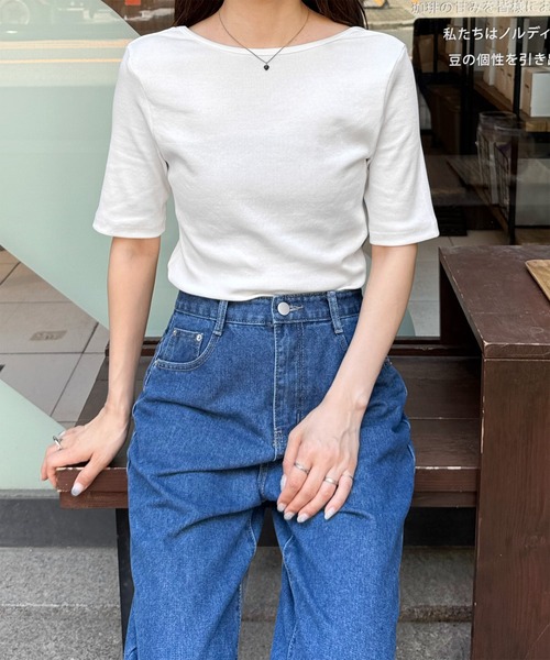LE MORE(リモア)の「バックオープンハーフスリーブトップス(Tシャツ/カットソー・レディース・アイボリー/ネイビー/ブラック・FREE)」の10枚目の写真