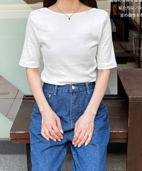 LE MORE(リモア)の「バックオープンハーフスリーブトップス(Tシャツ/カットソー・レディース・アイボリー/ネイビー/ブラック・FREE)」の13枚目の写真