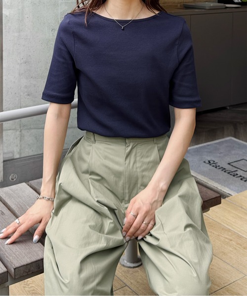 LE MORE(リモア)の「バックオープンハーフスリーブトップス(Tシャツ/カットソー・レディース・アイボリー/ネイビー/ブラック・FREE)」の21枚目の写真