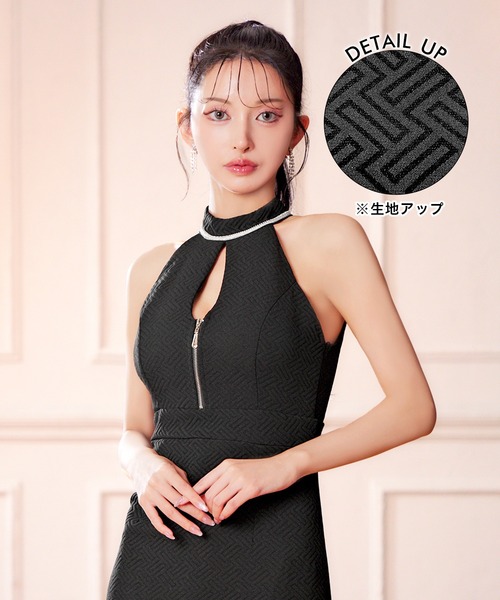 DAZZY(デイジー)の「大人の色気感じるネックビジューアメスリ×谷間ジップタイトミニ丈ドレス(ドレス・レディース・ブラック/ライトブルー/ワインレッド・S/M/L)」の6枚目の写真