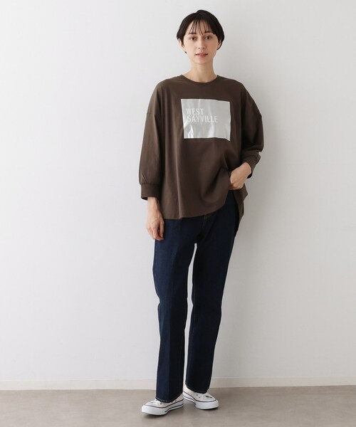 Dessin（デッサン）の「【洗える】箔プリントロングTシャツ（Tシャツ/カットソー・レディース・ナチュラル/ホワイト系/ブラウン系その他・00/01/02/03）」の10枚目の写真