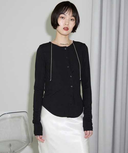 leimn（レイムン）の「2WAYボタンカーデ（Tシャツ/カットソー・レディース・アイボリー/ブラック・FREE）」の7枚目の写真