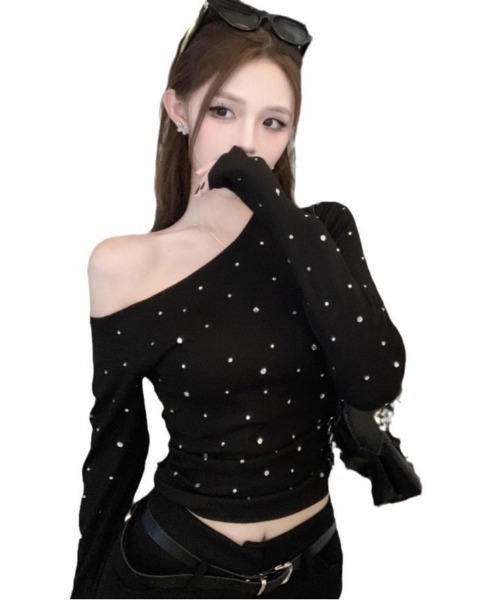 UP START（アップスタート）の「【LAMPOON】ビジューオフショルカットソー（Tシャツ/カットソー・レディース・ホワイト/ブラック・MEDIUM/LARGE/SMALL）」の8枚目の写真