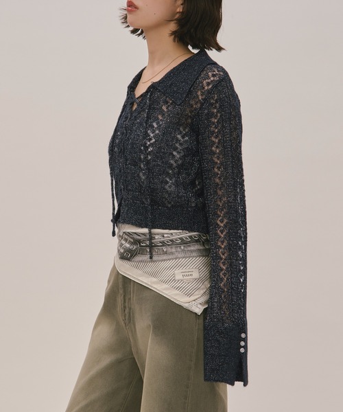 loin nuitロワンニュイ レースアップグリッターニット loin nuitロワンニュイ レースアップグリッターニット lace up glitter