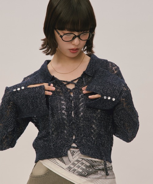 loin nuitロワンニュイ レースアップグリッターニット lace up glitter knit / レースアップグリッターニット（ニット