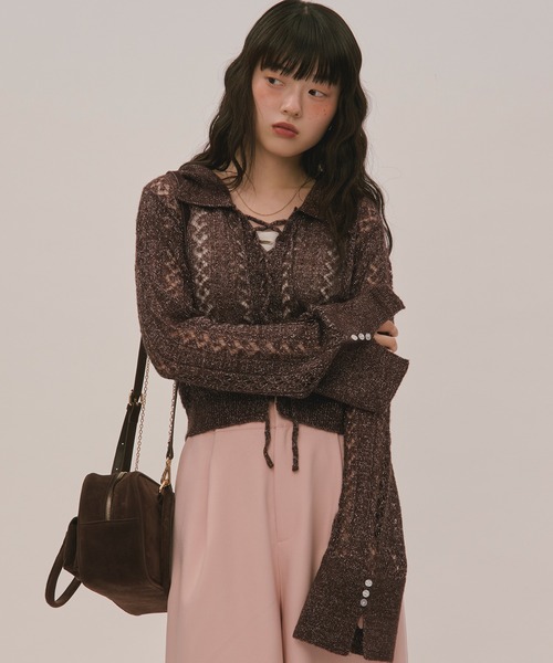 loin nuit（ロワンニュイ）の「lace up glitter knit / レースアップ
