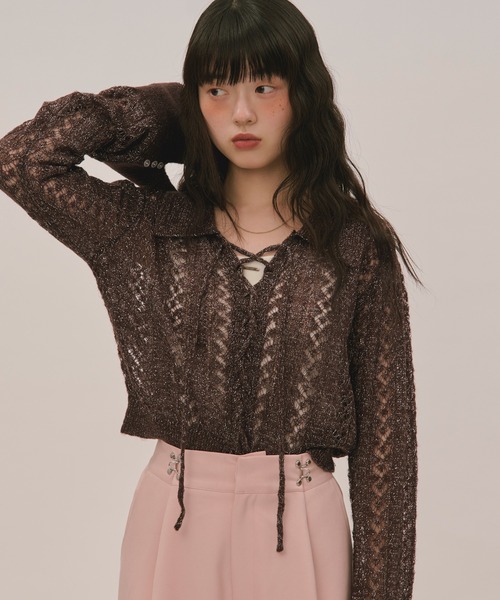 loin nuit（ロワンニュイ）の「lace up glitter knit / レースアップ