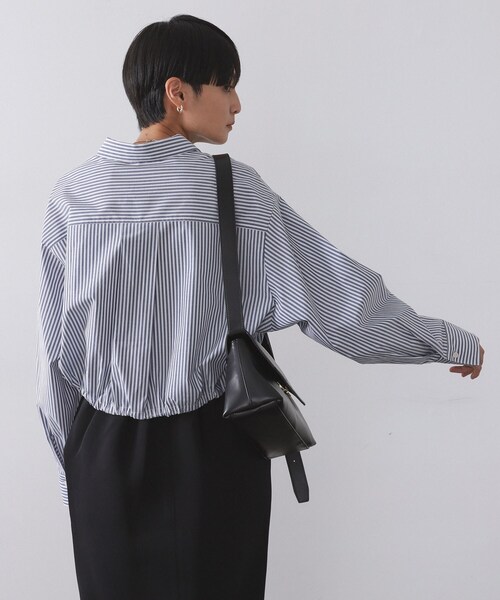 OPAQUE.CLIP(オペークドットクリップ)の「ドロストヘムショートシャツ【洗濯機OK】(シャツ/ブラウス・レディース・ベージュ/ネイビー系2/サックスブルー系2・40/38/42)」の8枚目の写真