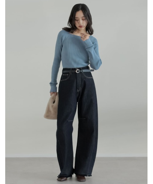 Re:EDIT（リエディ）の「[新色追加][2025AW COLLECTION]スクエアネックリブニットトップス（ニット/セーター・レディース・ブラック/アイボリー/ボルドー/ブラウン/チャコール/ブルー・MEDIUM/LARGE）」の16枚目の写真