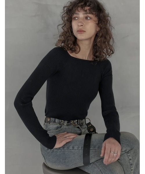 Re:EDIT（リエディ）の「[新色追加][2025AW COLLECTION]スクエアネックリブニットトップス（ニット/セーター・レディース・ブラック/アイボリー/ボルドー/ブラウン/チャコール/ブルー・MEDIUM/LARGE）」の21枚目の写真