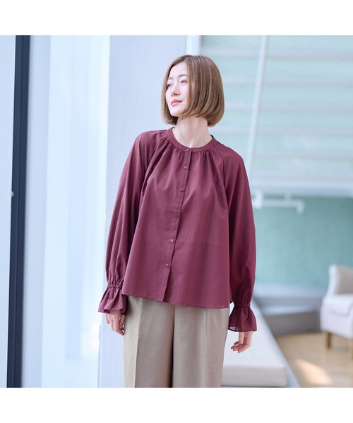 AOYAMA（アオヤマ）の「長袖　シアーブラウス（シャツ/ブラウス・レディース・グレー/ボルドー・L/M/S）」の12枚目の写真